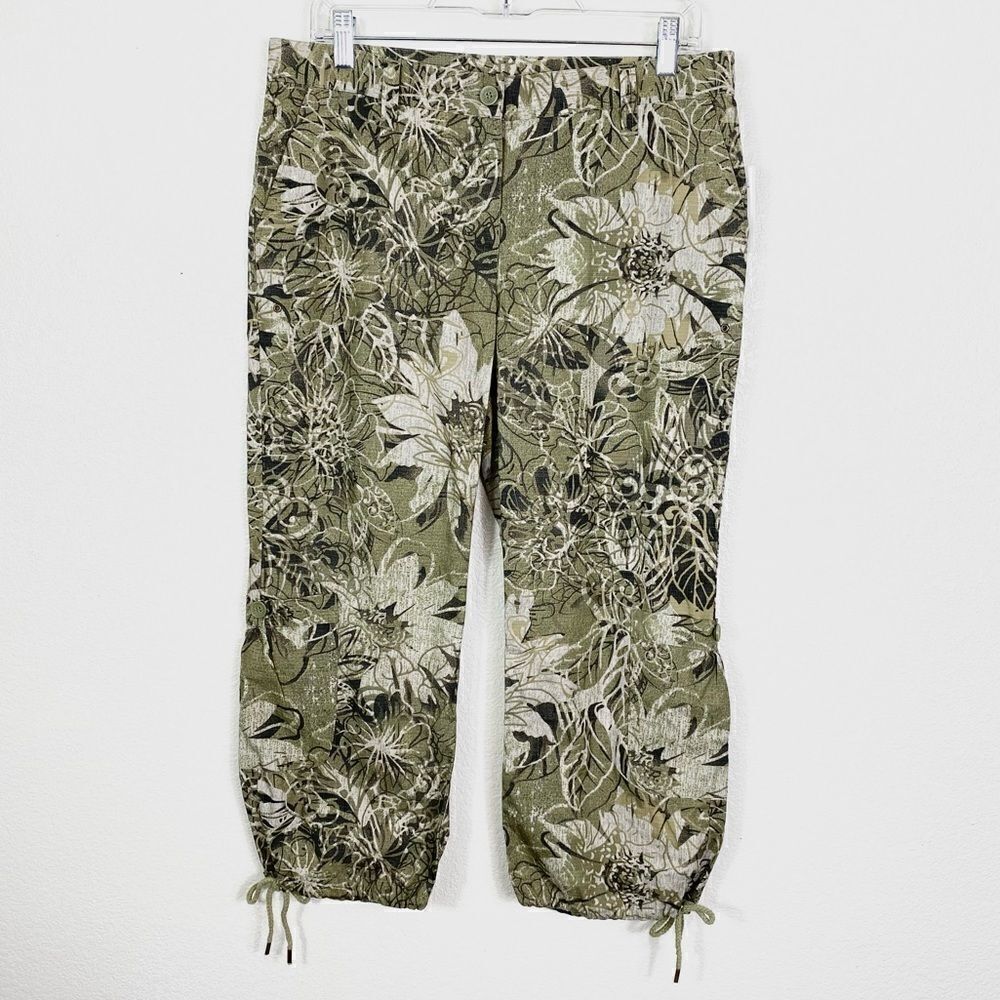 Vintage y2k Green Floral Mid Rise Cargo Capri Pants